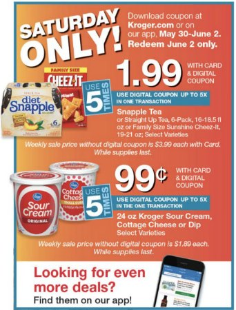 Load Your Kroger Digital Coupons Save On Snapple Tea And Sour Cream Redeem 6 2 Only