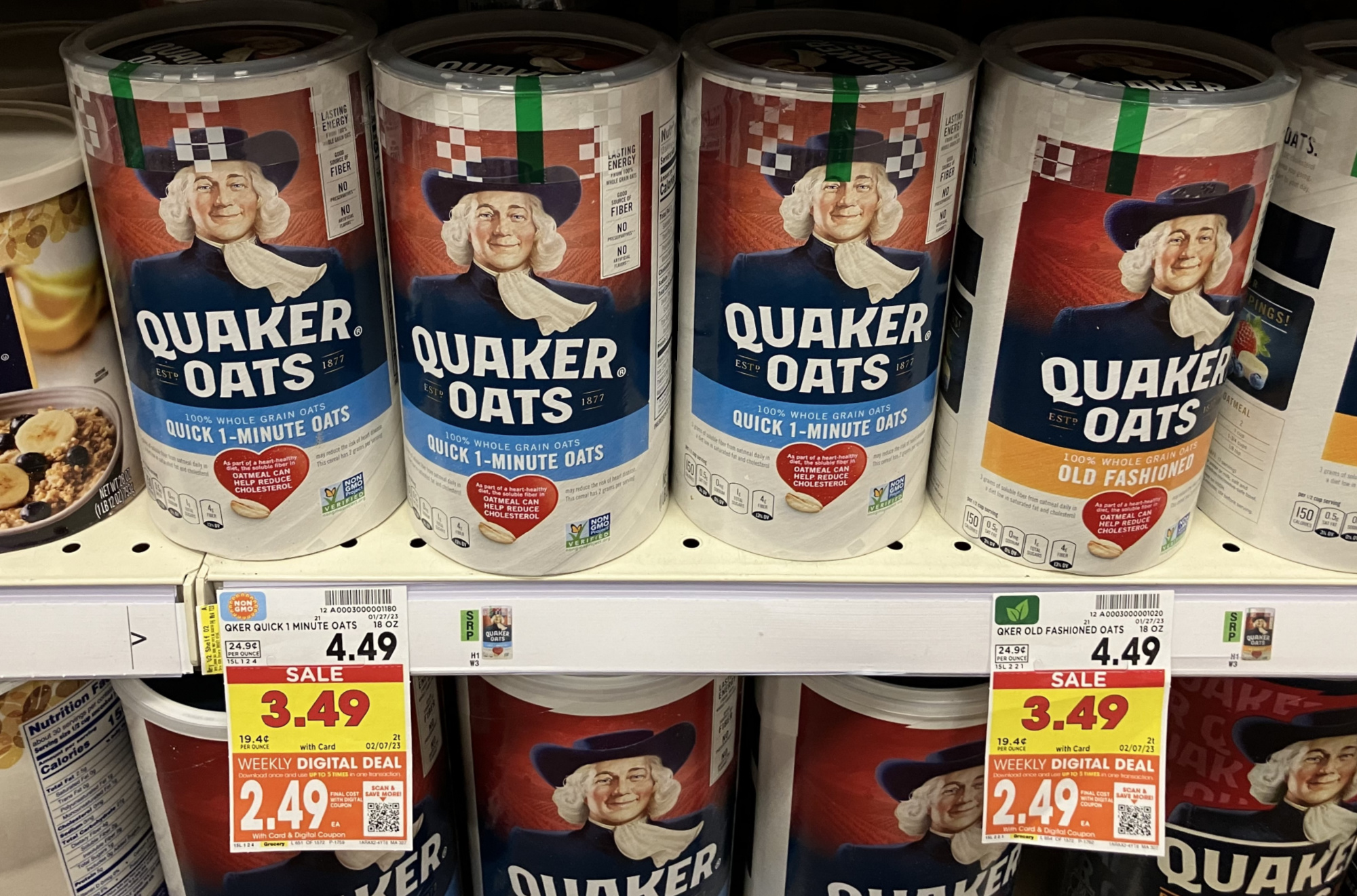 Quaker Oats Quick One Minute 100% Whole Grain Oats 18oz